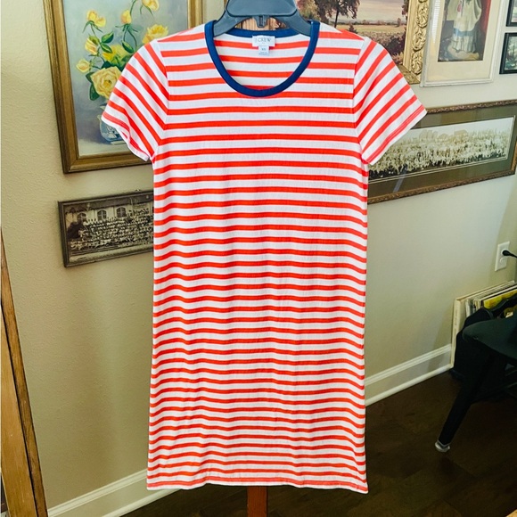 J. Crew Factory Re-Imagined short sleeve striped t-shirt dress XS orange white - Picture 2 of 7